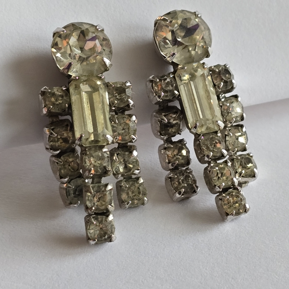 Vintage earrings Sparkly rhinestones old Hollywood glam prom black tie formal - Picture 3 of 11